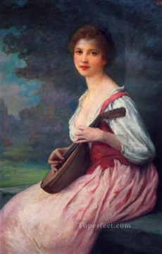 AL Art - La Mandoline realistic girl portraits Charles Amable Lenoir